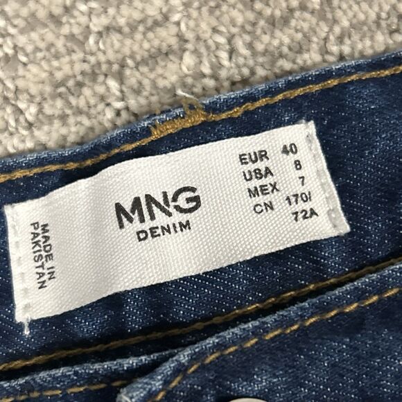 Mango MNG Nora Wide Leg Jeans Womens 8 Raw Hem Button Fly Blue Denim - Picture 4 of 9